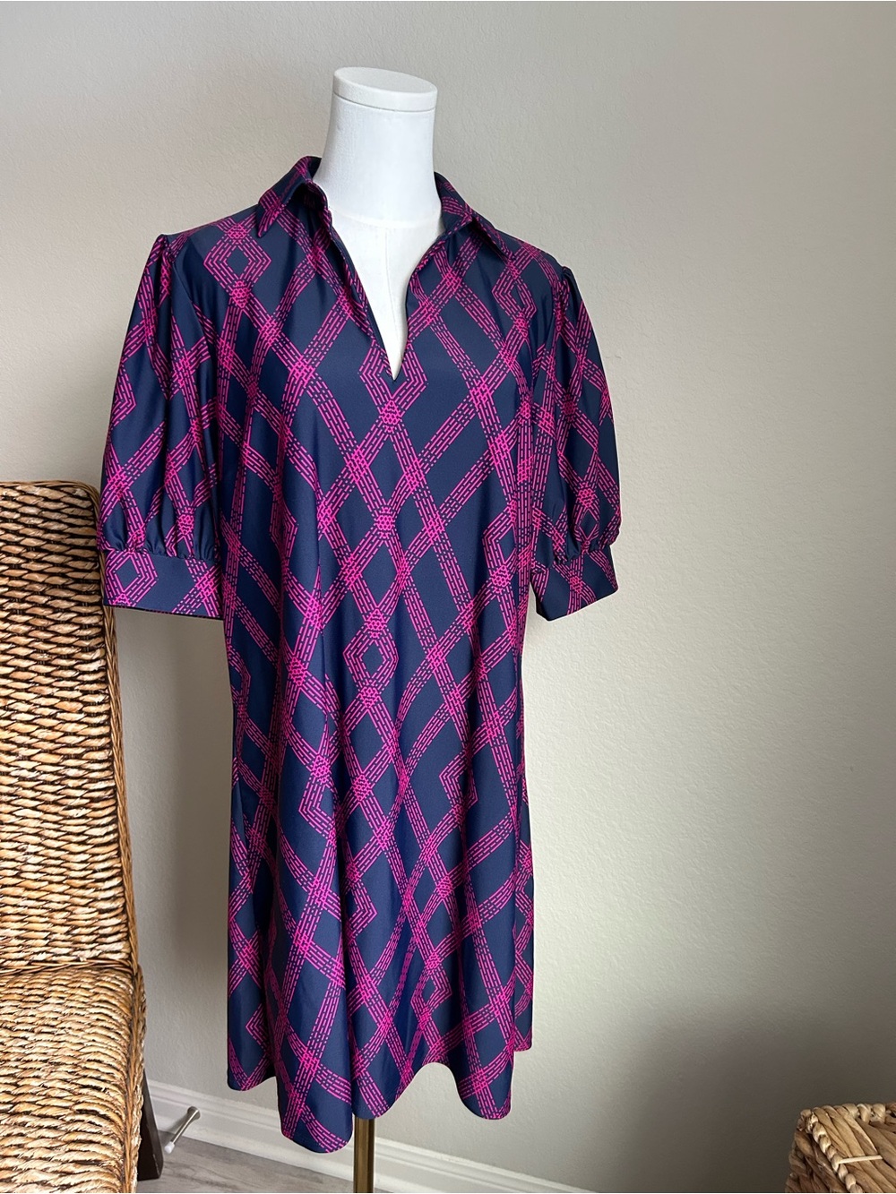 Jude Connally Navy & Fuchsia Geometric Print Dress